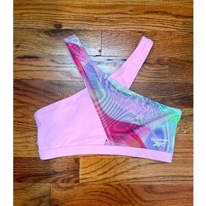 Reebok Sports Bra Girls Size L 10 Pink Multicolor New Cross Front Athletic Top‎